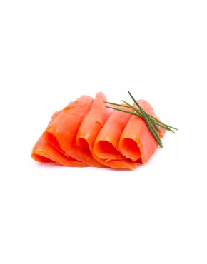 Šaltai rūkyta didžiųjų lašišų filė be odos, 1 kg, pjaustyta, vakuume, šaldyta
